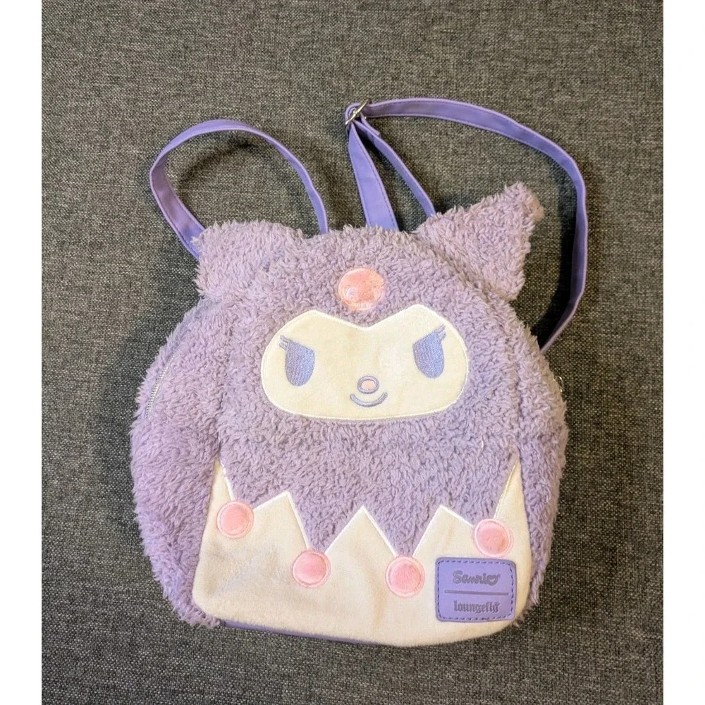 Loungefly Kuromi Purple Fuzzy Sherpa Mini Sanrio Backpack Adjustable Straps